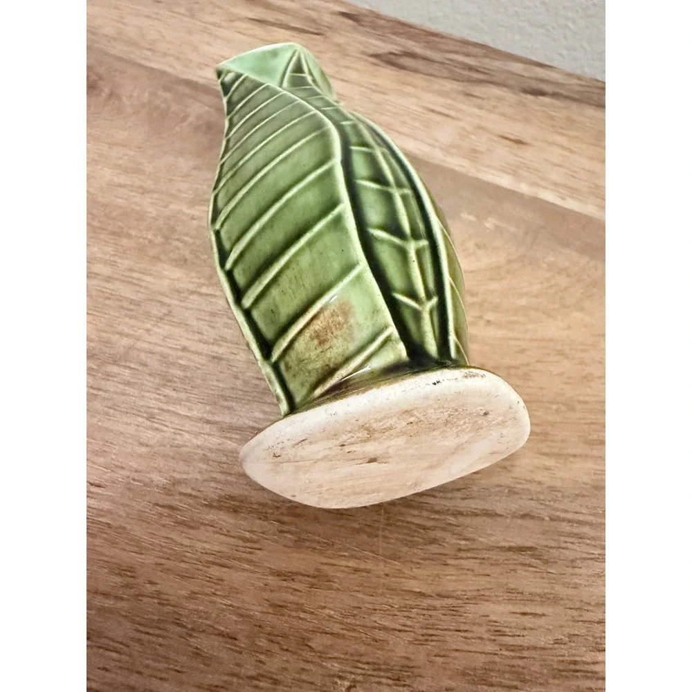 Vintage Bud Vase Green Leaf Motif Ceramic Small 4in